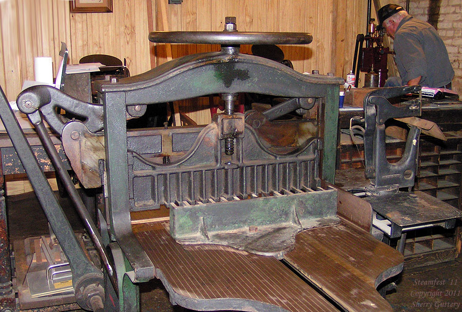 Paper cutter in the print shop -  Soule' Steamfest 2011